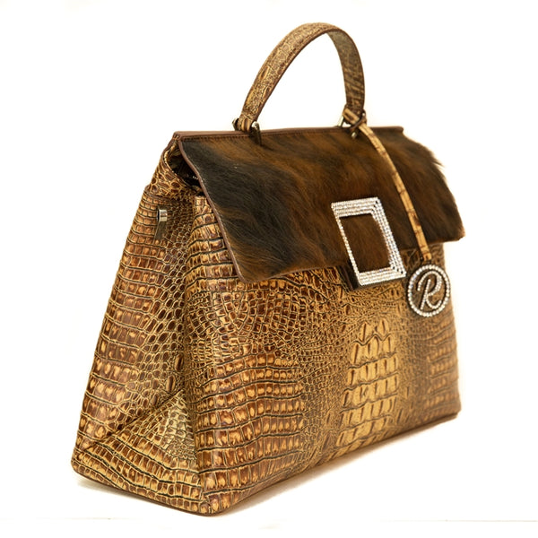 Raviani Croco Pattern Embossed Cowhide Genuine Leather w/ Shoulder