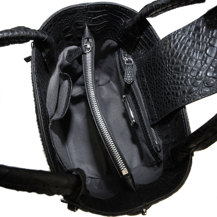 BLACK Calfskin & Crocodile Bucket Bag
